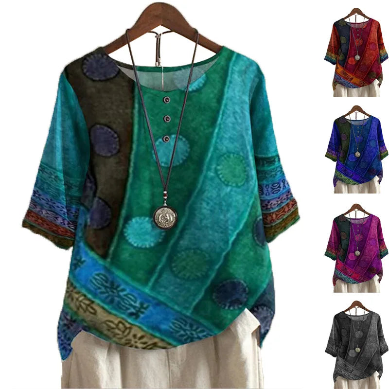 Jessica™ – Ledig och Färgglad Boho-Blus