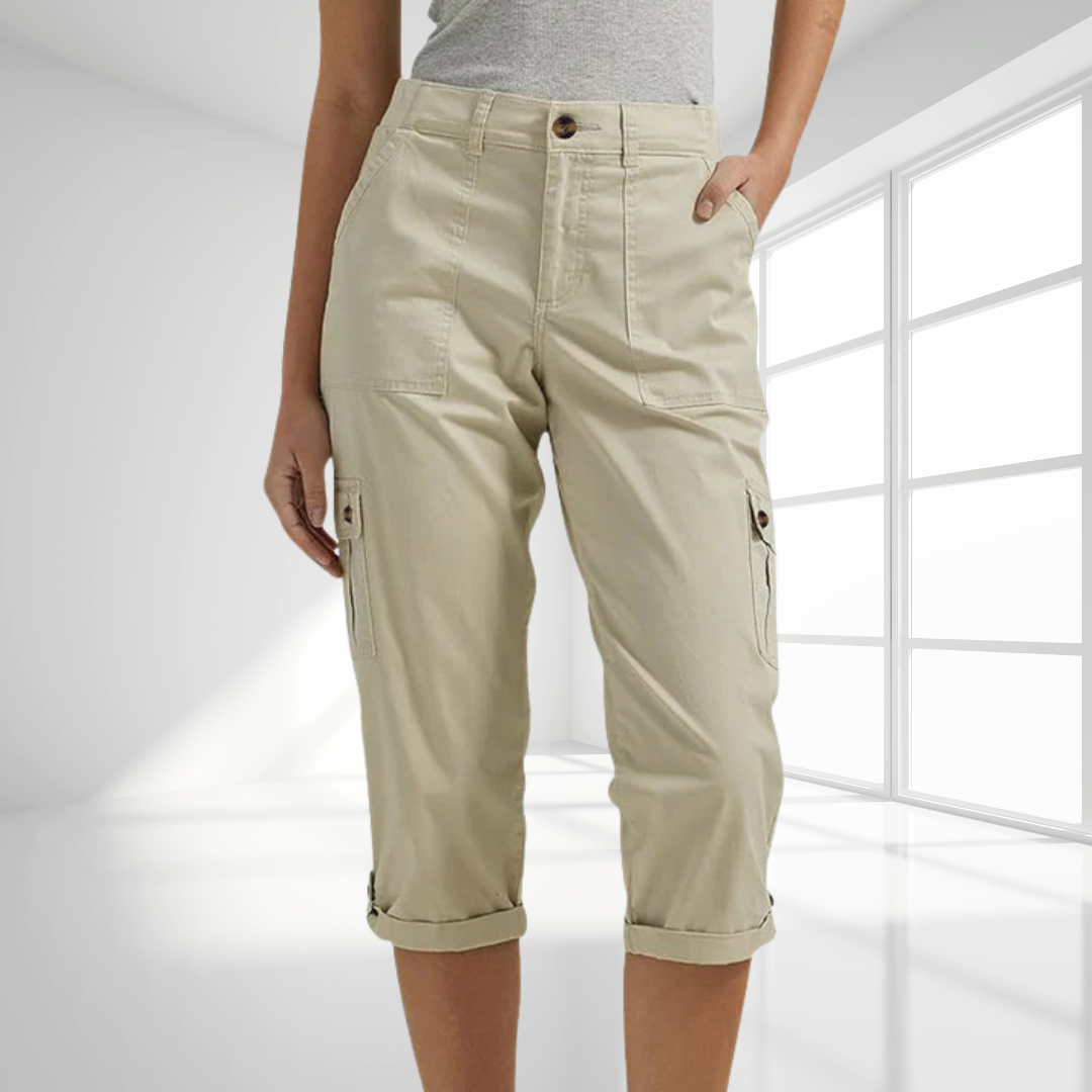 Daria™ - Enfärgade Avslappnade Cargocapribyxor Med Flera Fickor