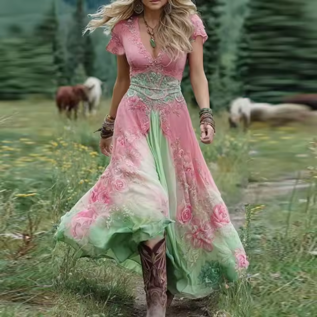 Florenza™ - Elegant och Flödande Blommig Klänning
