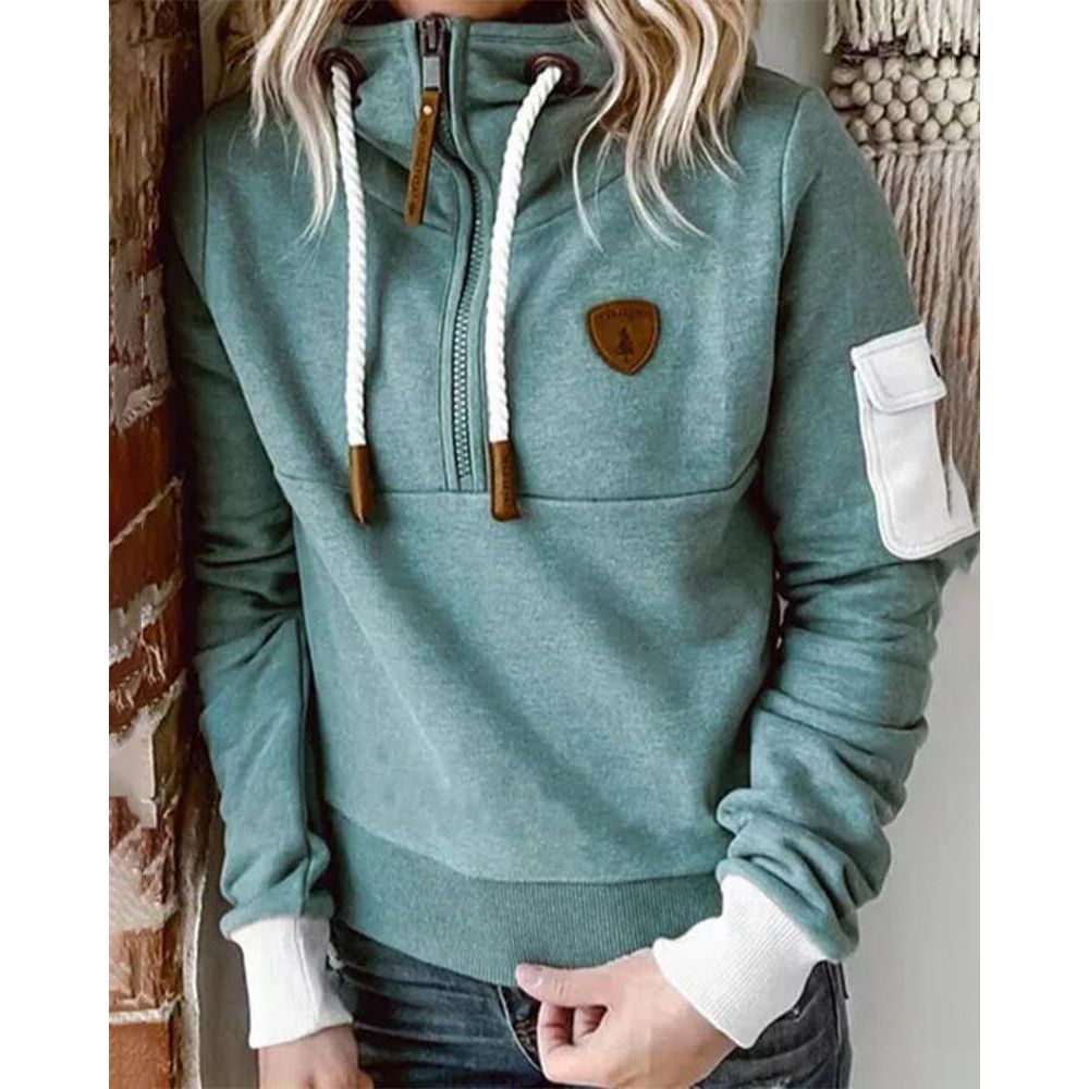 Snuvia™ - Kvart-Zip Huvtröja med Dragsko och Ärmsficka