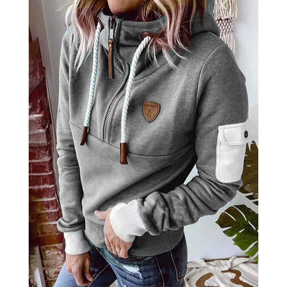 Snuvia™ - Kvart-Zip Huvtröja med Dragsko och Ärmsficka