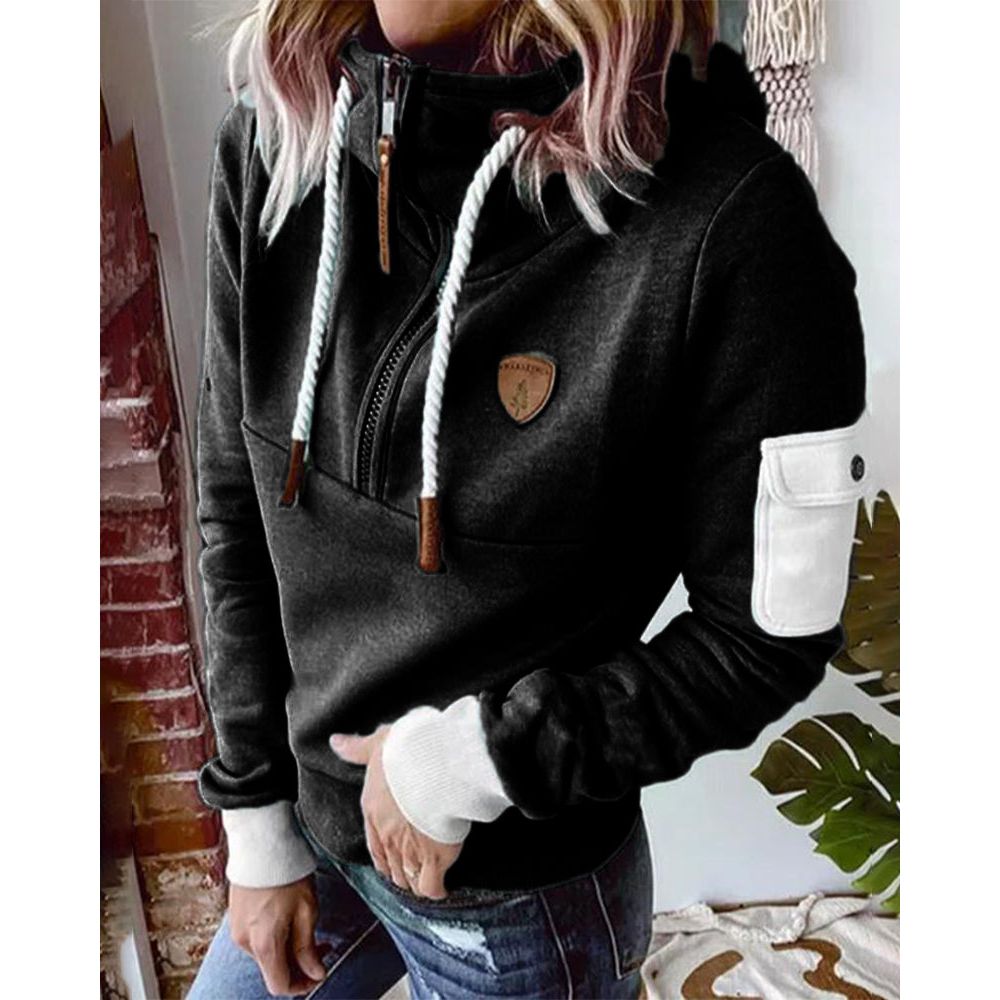 Snuvia™ - Kvart-Zip Huvtröja med Dragsko och Ärmsficka