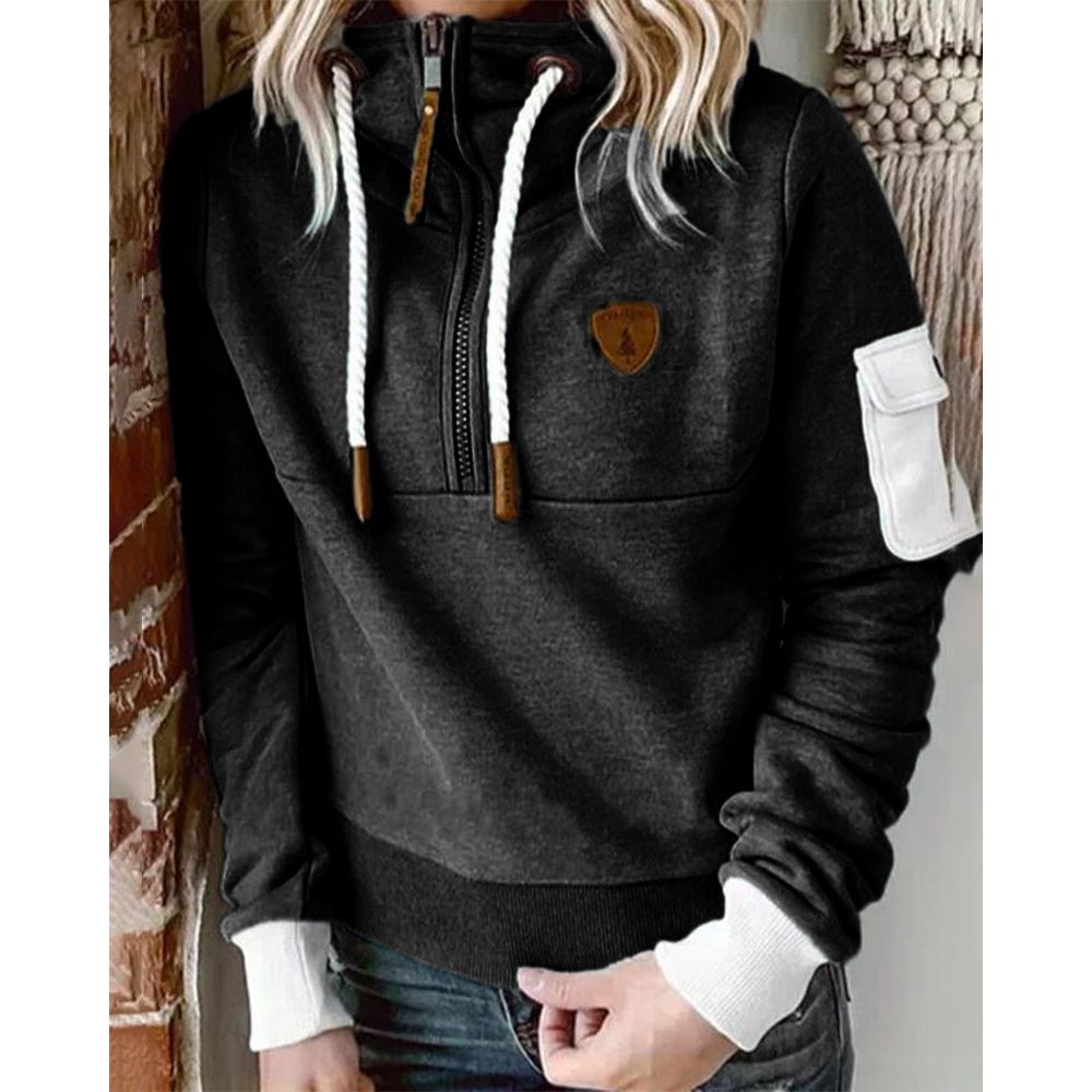 Snuvia™ - Kvart-Zip Huvtröja med Dragsko och Ärmsficka