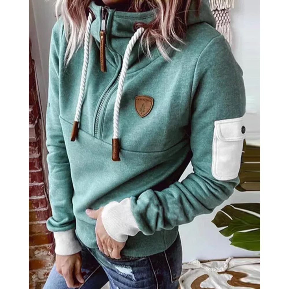 Snuvia™ - Kvart-Zip Huvtröja med Dragsko och Ärmsficka