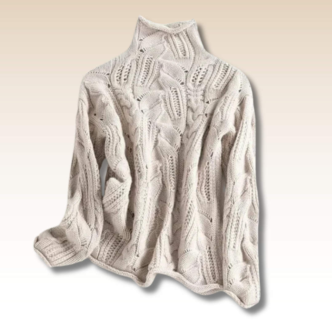 Fibrora™ - Mysig Polotröja i Flätstickat Mönster