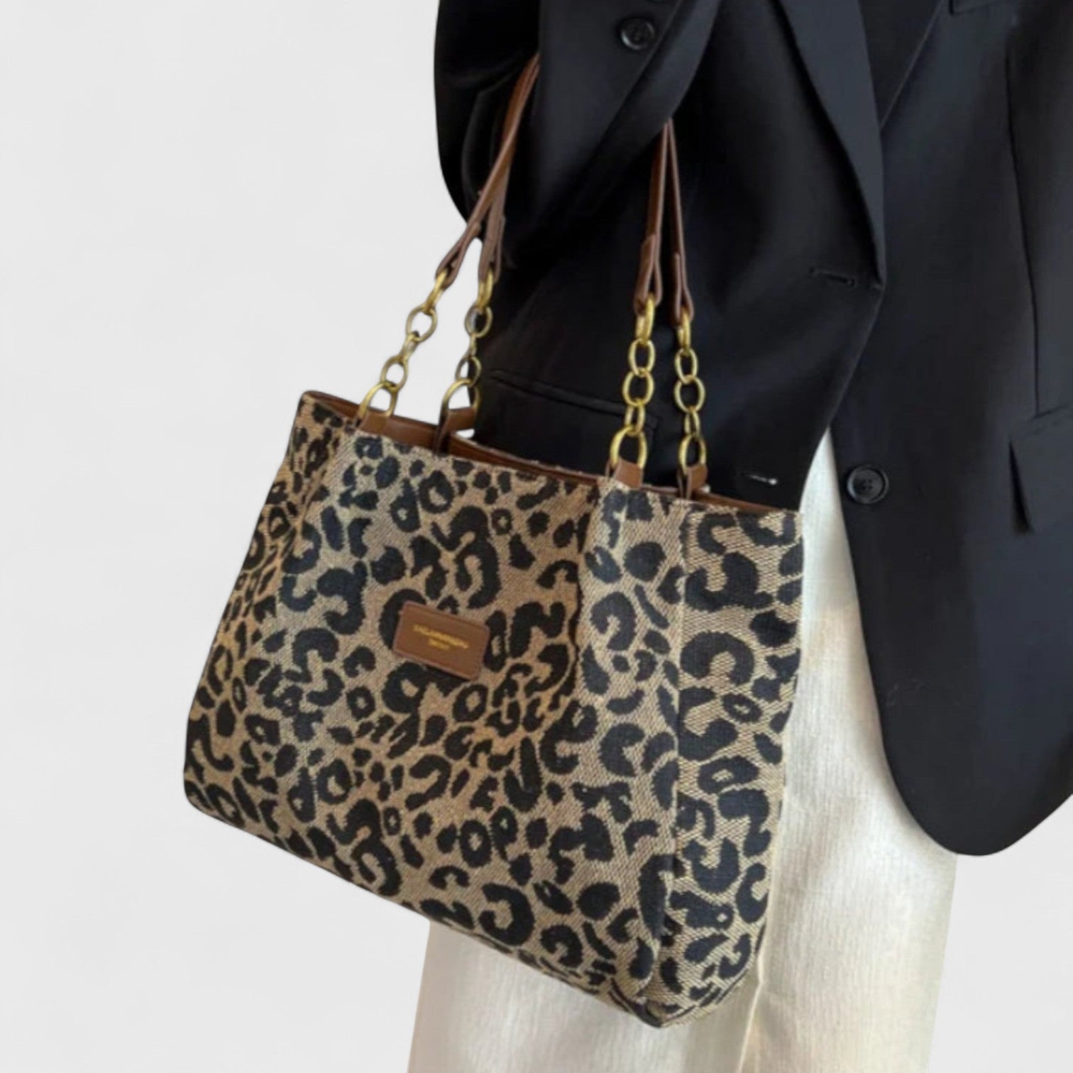 Savari™ - Leopardmönstrad Canvas Shoppingväska