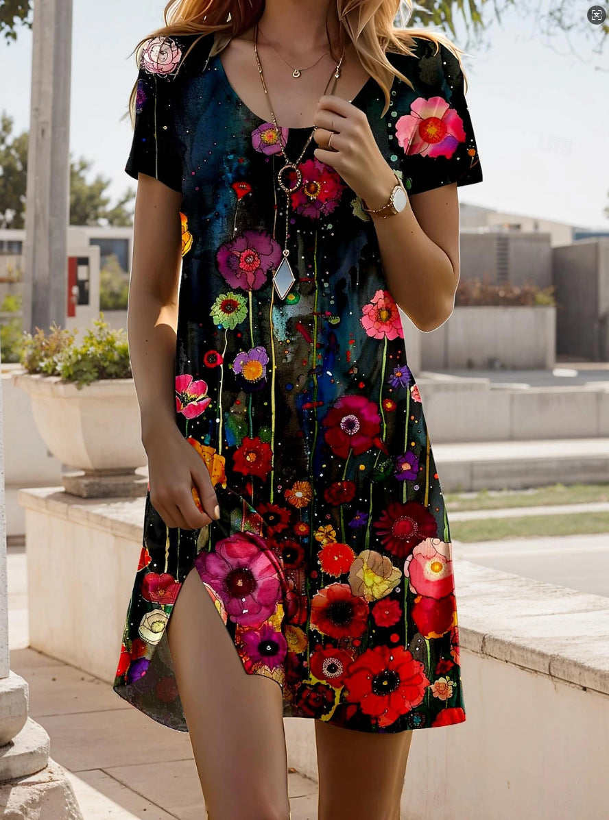 Isla™ - Klänning med Indisk-Inspirerat Tryck och Rund Halsringning