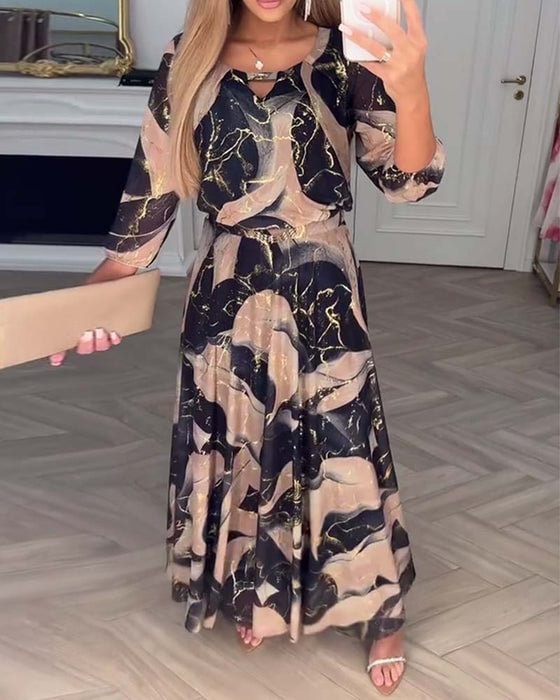 Verelle™ - Elegant Klänning med Tryck & Trekvartsärm