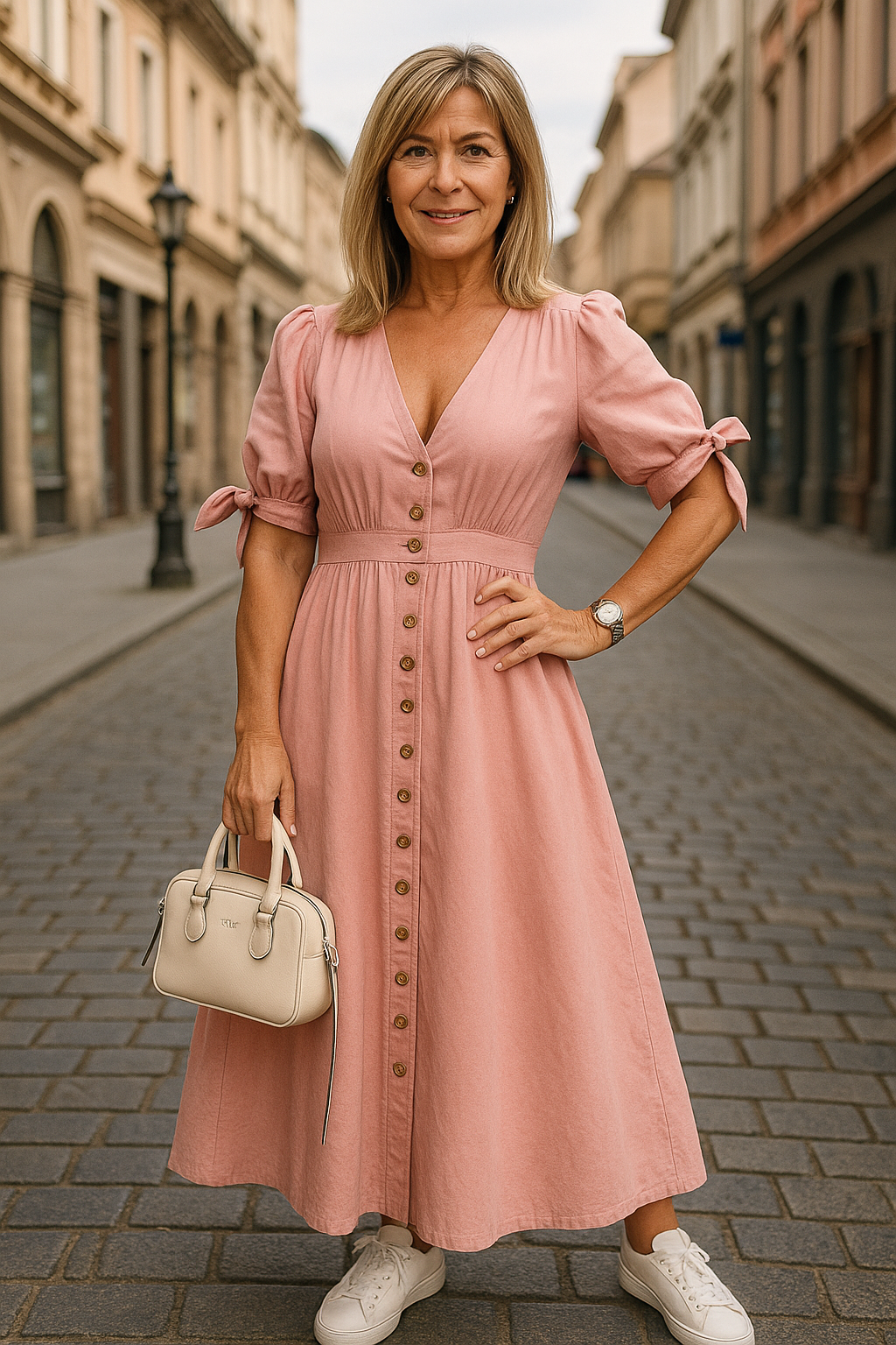 Camille™ - Elegant Vintage Jeansklänning med Knappar