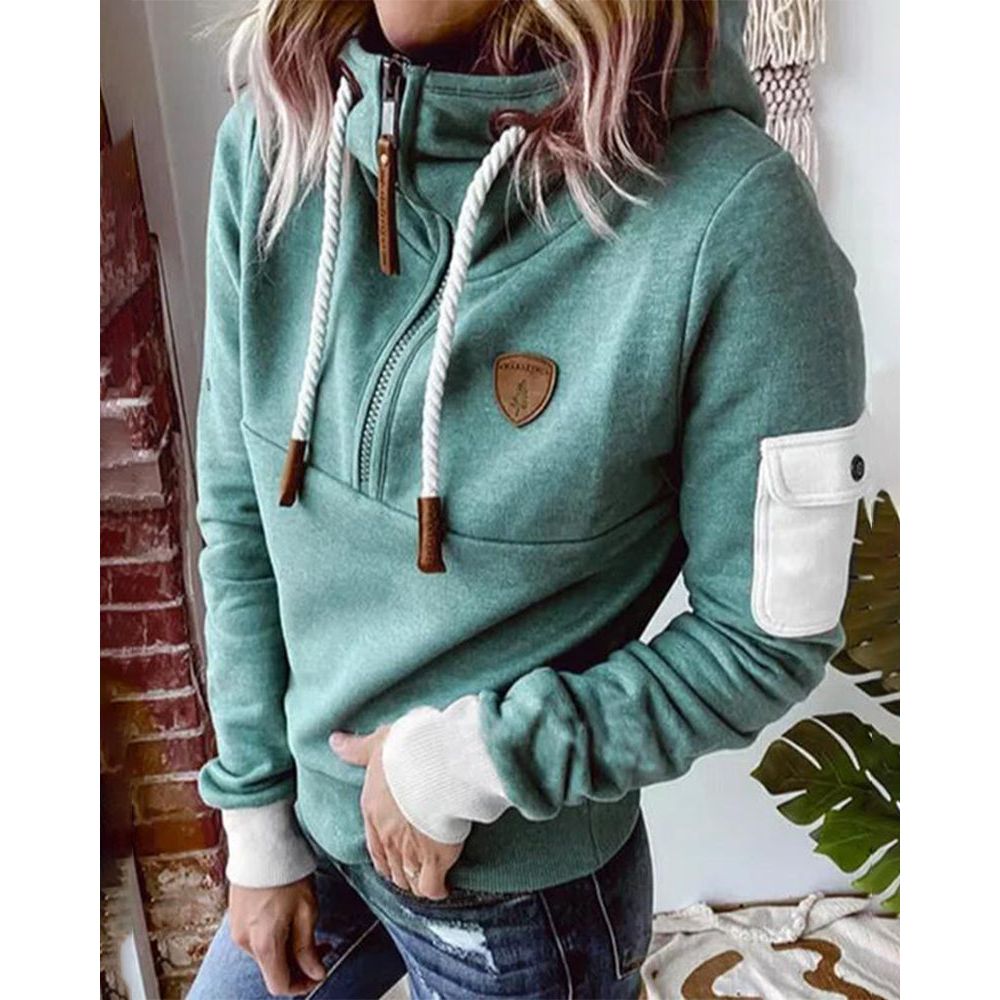 Snuvia™ - Kvart-Zip Huvtröja med Dragsko och Ärmsficka